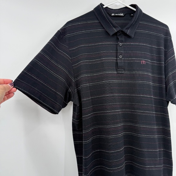 Travis Mathew Polo Shirt Men Large Black Stripes Short Sleeves Pima Cotton Blend - Picture 2 of 11